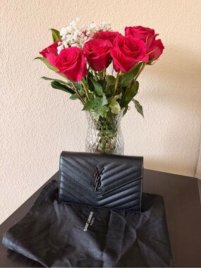 Saint Laurent Black Quilted Leather Chain Wallet with YSL Logo